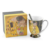 Klimt porcelán bögre kanállal - 280 ml - The Kiss fekete