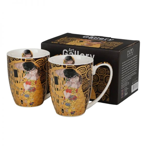 Klimt porcelán bögre szett - 2 darabos 360 ml - The Kiss barna