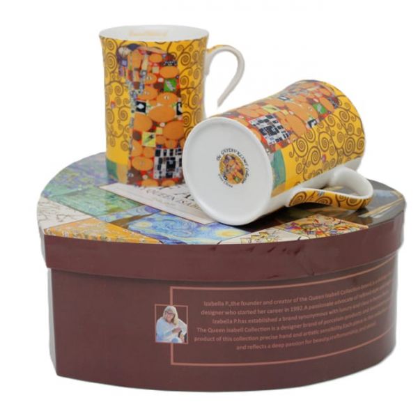 Klimt porcelán bögre szett - 300 ml - Életfa és Beteljesülés - szív díszdobozos