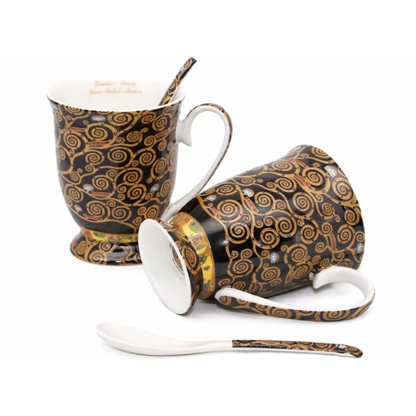 Klimt porcelán bögre szett kanállal szív alakú díszdobozban - 300 ml - Életfa