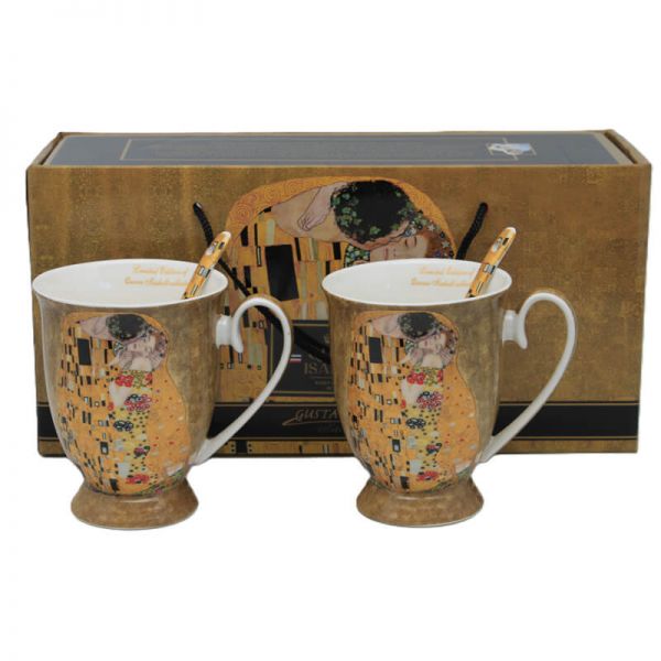 Klimt porcelán bögre szett kanállal díszdobozban - 300 ml - The Kiss