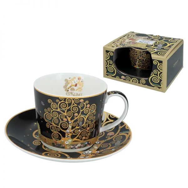 Porcelán csésze aljjal - 230 ml - díszdobozban Klimt Életfa