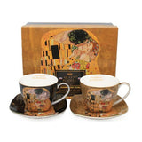 Klimt porcelán csésze aljjal - 250 ml 2 személyes - A Csók fekete barna