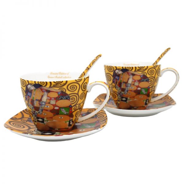 Klimt porcelán csésze készlet 250 ml kanállal - 2 személyes - Életfa / Beteljesülés