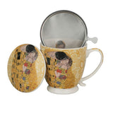 Klimt porcelán szűrős bögre fémszűrővel és tetővel - 510 ml - A csók / Életfa ecru
