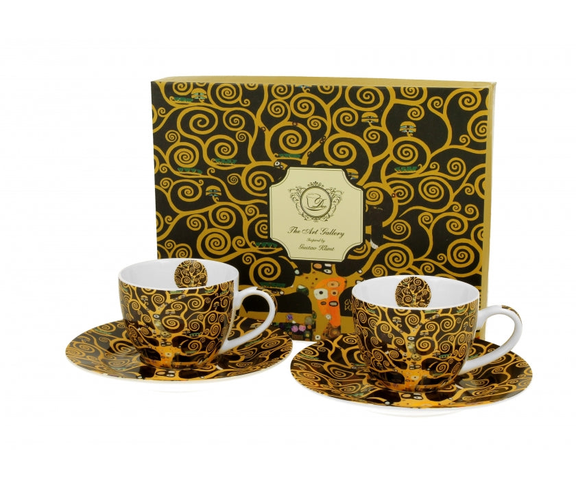 Bögre, csésze Klimt porcelán kávés csésze aljjal két személyes 110 ml Életfa