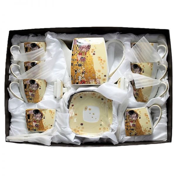 Klimt porcelán 6 személyes kávés / teáskészlet A Csók mintával