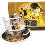 Klimt porcelán - üveg teás szett szűrővel - egyszemélyes - The Kiss fekete