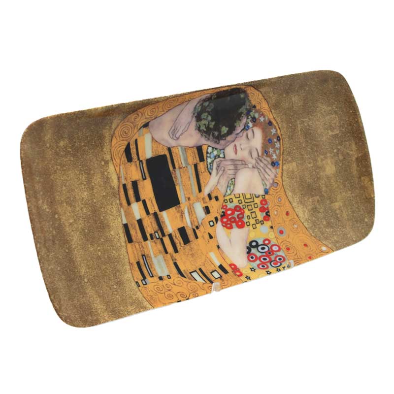 Porcelán kínáló tálca Kilmt A Csók 30x13,5 cm díszdobozban