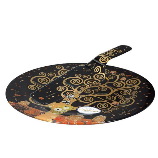 Klimt üveg süteményes tortatál lapáttal - Életfa 30 cm