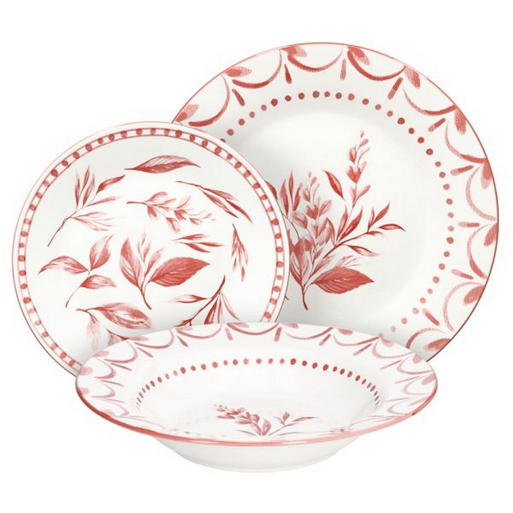 Korall piros fehér virágos 18 részes porcelán étkészlet Tognana LOIRA CORAL