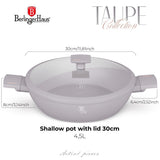 Kovácsolt alumínium Alacsony lábas fedővel 30 cm Indukciós tapadásmentes Berlinger Haus Taupe Collection