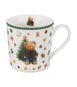 Karácsonyi macis porcelán bögre 400 ml fenyőfa díszcsomagolásban