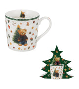 Karácsonyi macis porcelán bögre 400 ml fenyőfa díszcsomagolásban
