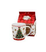 Karácsonyi fenyőfás porcelán bögre 400 ml házikó díszcsomagolásban Christmas Tree 3