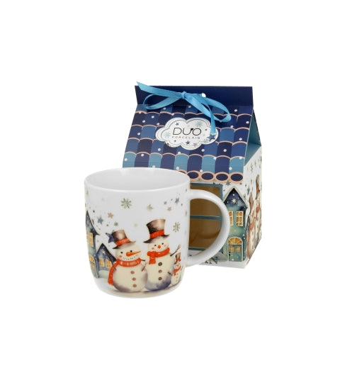 Karácsonyi hóemberes porcelán bögre házikó díszcsomagolásban Snowman