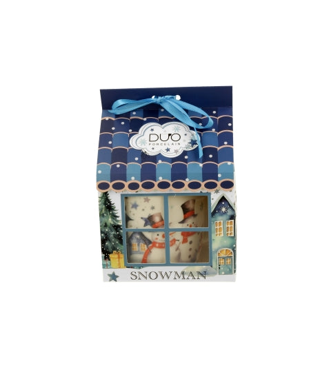 Karácsonyi hóemberes porcelán bögre házikó díszcsomagolásban Snowman