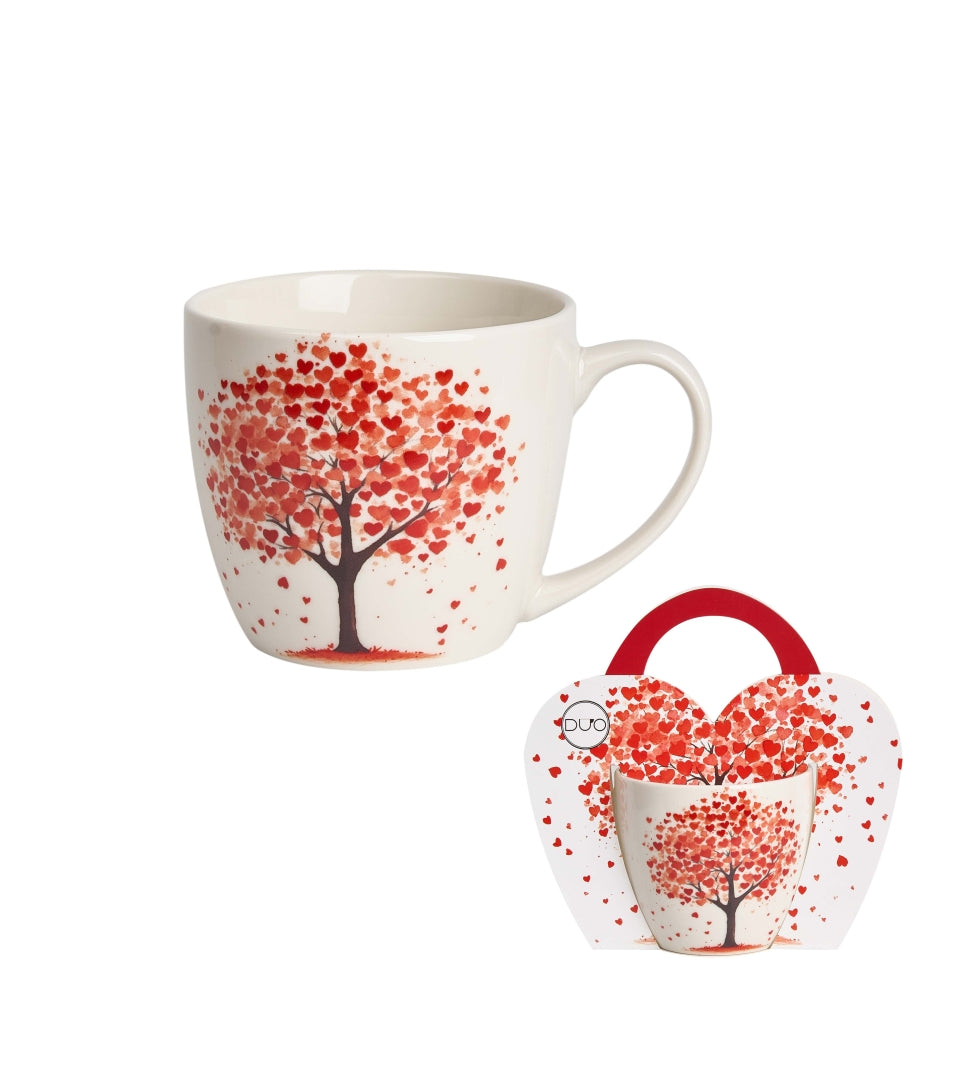 Valentin napi porcelán bögre papír dísztasakkal szív fa 460 ml