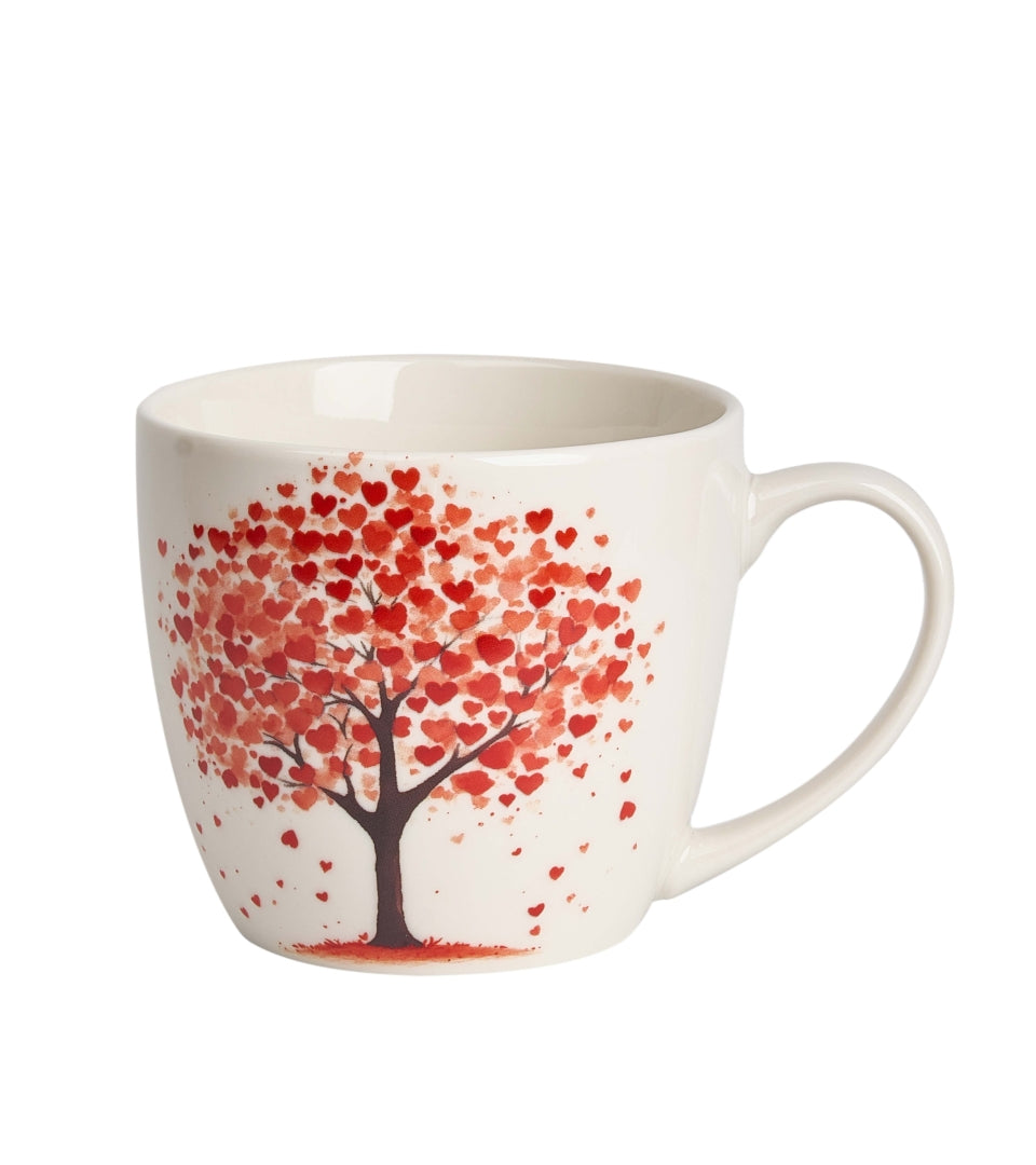 Valentin napi porcelán bögre papír dísztasakkal szív fa 460 ml