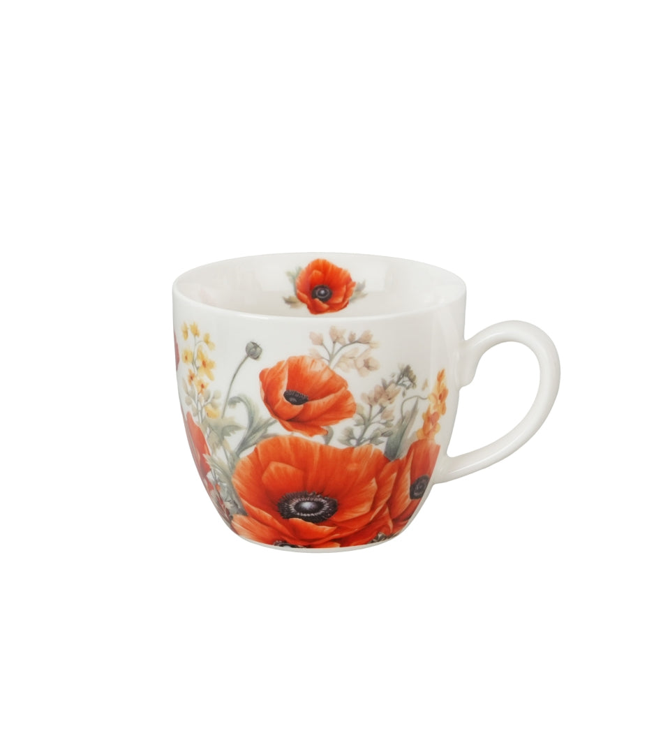 Porcelán pipacsos bögre 460 ml papír díszcsomagolásban