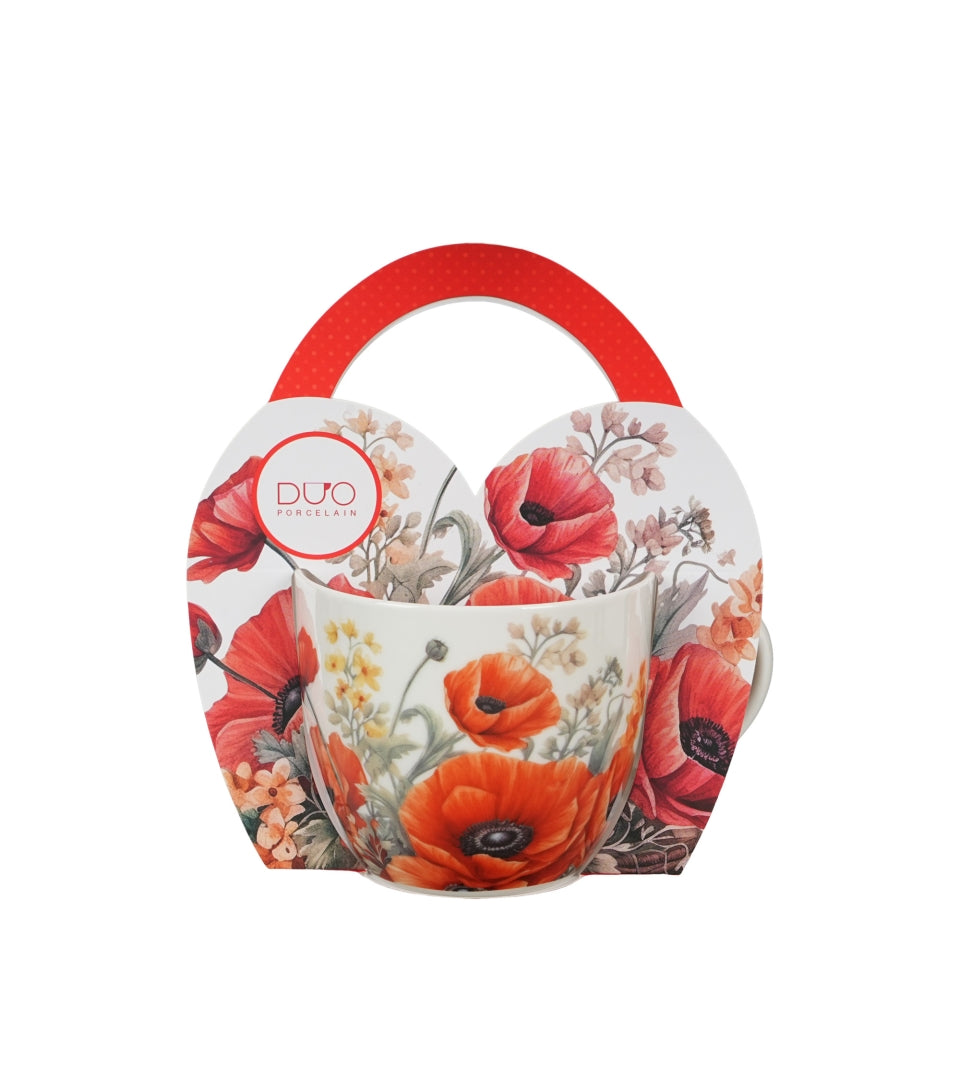 Porcelán pipacsos bögre 460 ml papír díszcsomagolásban