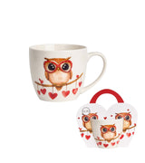 Valentin napi porcelán bögre papír dísztasakkal bagoly 460 ml