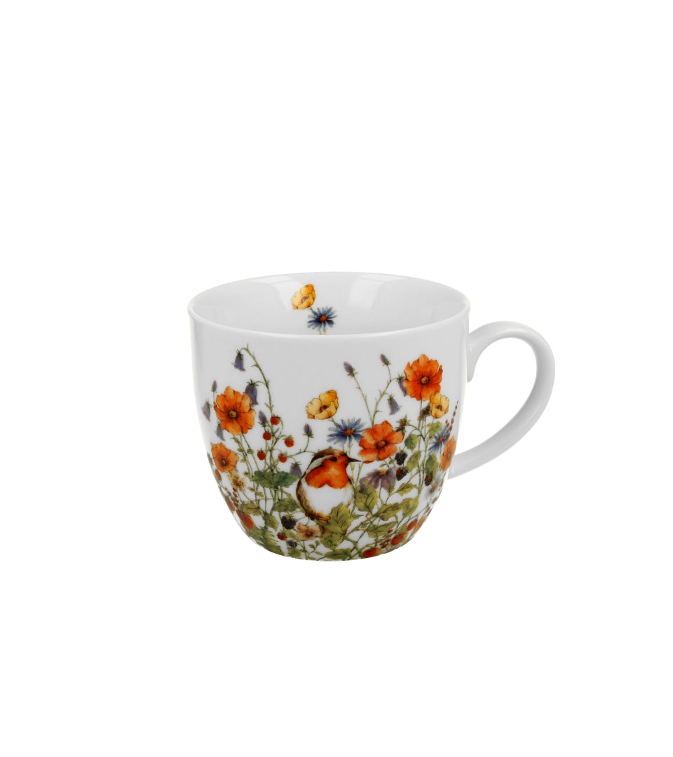 Porcelán bögre 460 ml tavaszi virágos madaras papír díszcsomagolásban