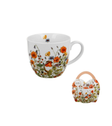 Porcelán bögre 460 ml tavaszi virágos madaras papír díszcsomagolásban