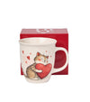 Valentin napi cicás porcelán bögre díszdobozban Cat with toy 650 ml