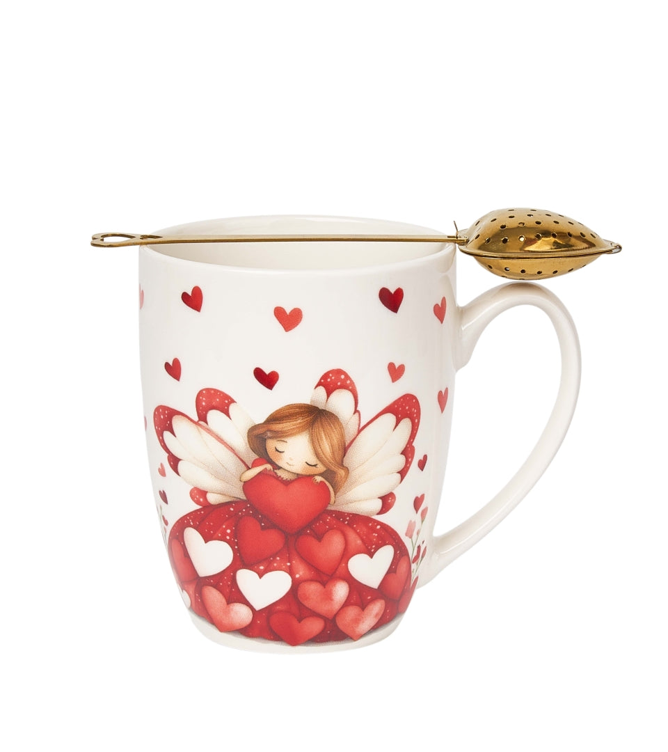 Valentin napi porcelán bögre díszdobozban szív alakú teaszűrővel 360 ml