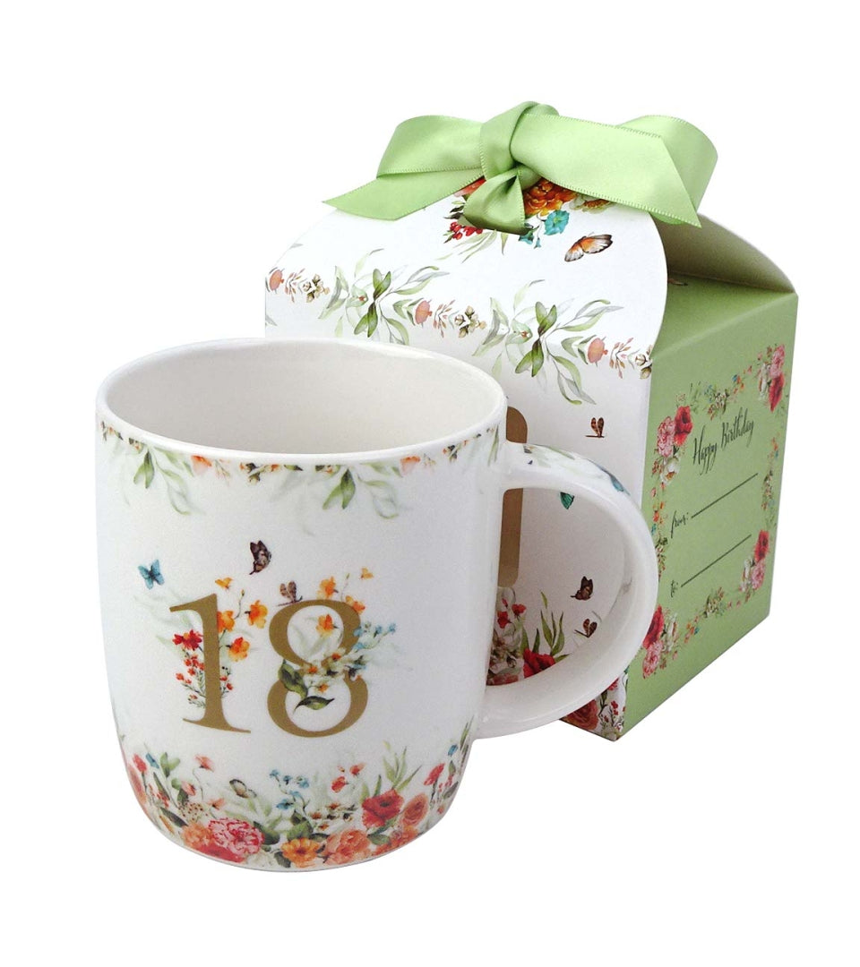Porcelán bögre 400 ml papír díszcsomagolásban 18. születésnapra