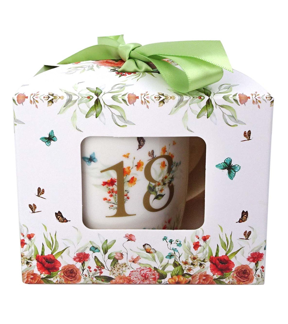 Porcelán bögre 400 ml papír díszcsomagolásban 18. születésnapra