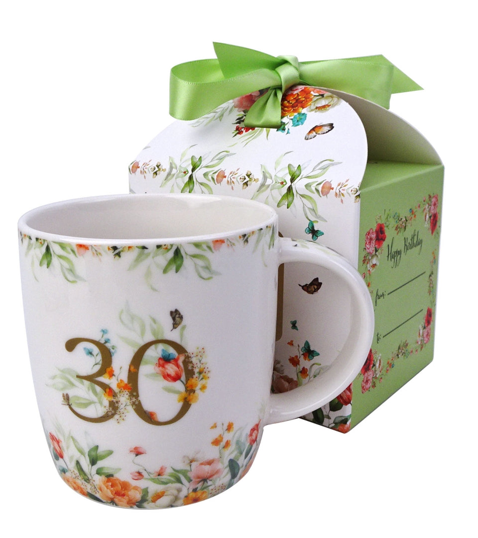 Porcelán bögre 400 ml papír díszcsomagolásban 30. születésnapra