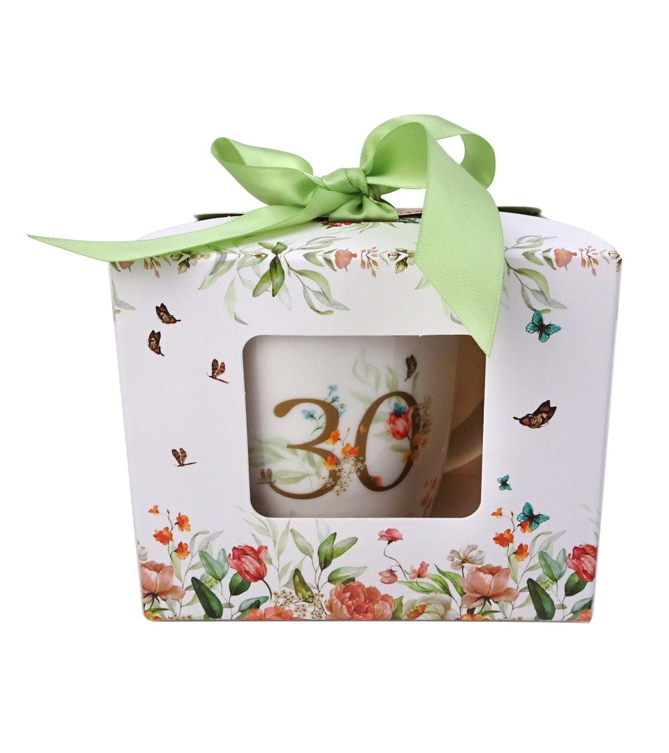 Porcelán bögre 400 ml papír díszcsomagolásban 30. születésnapra