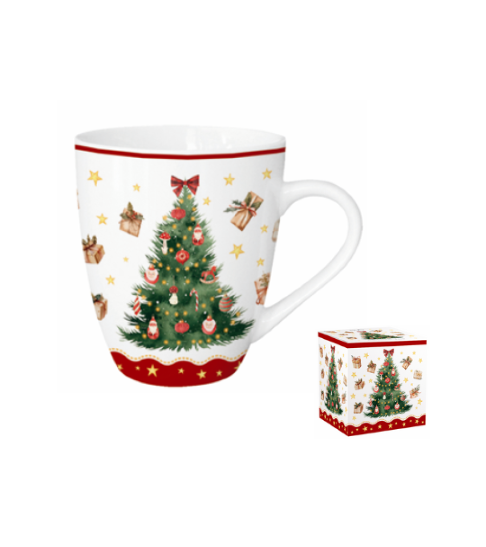 Karácsonyi fenyőfás porcelán nagy bögre 1 literes díszdobozban Christmas Tree 3