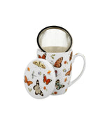 Porcelán pillangós bögre fém szűrővel 360 ml ajándék díszdobozban Butterflies