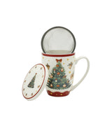 Karácsonyi fenyőfás porcelán bögre fém szűrővel díszdobozban Christmas Tree 3