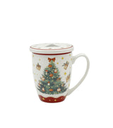 Karácsonyi fenyőfás porcelán bögre fém szűrővel díszdobozban Christmas Tree 3
