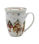 Karácsonyi porcelán szűrős bögre tetővel díszdobozban Christmas Village
