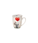 Valentin napi porcelán cicás fém szűrő bögre díszdobozban 360 ml