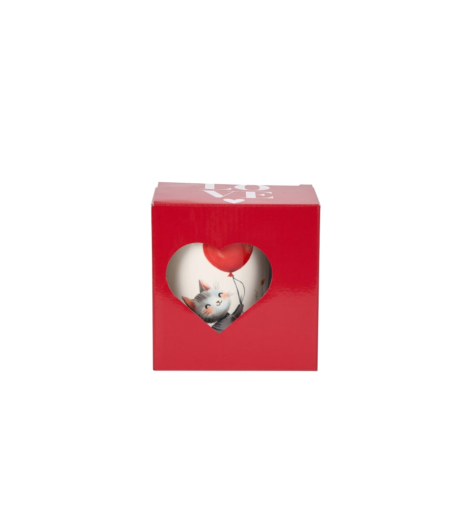 Valentin napi porcelán cicás fém szűrő bögre díszdobozban 360 ml