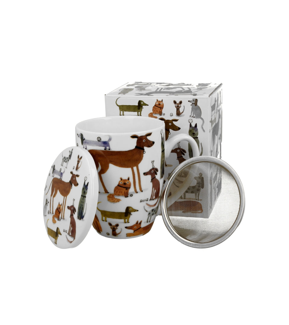 Porcelán kutyás bögre fém szűrővel 360 ml ajándék díszdobozban Various Dogs