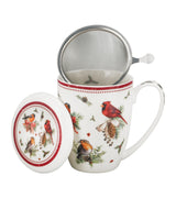 Karácsonyiporcelán teás bögre tetővel fém szűrővel 360 ml dobozban Birds of Winter
