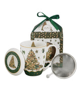 Karácsonyfás Porcelán teás bögre tetővel fém szűrővel 360 ml dobozban Tree Sparkle