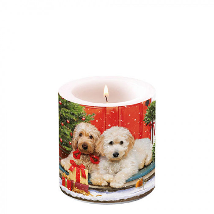 Gyertya Kutyás karácsonyi átvilágítós viasz gyertya Dogs at the door