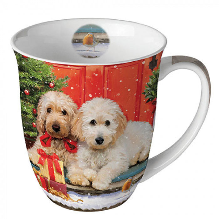 Bögre, csésze Kutyás karácsonyi bögre porcelán 400 ml Dogs at the door
