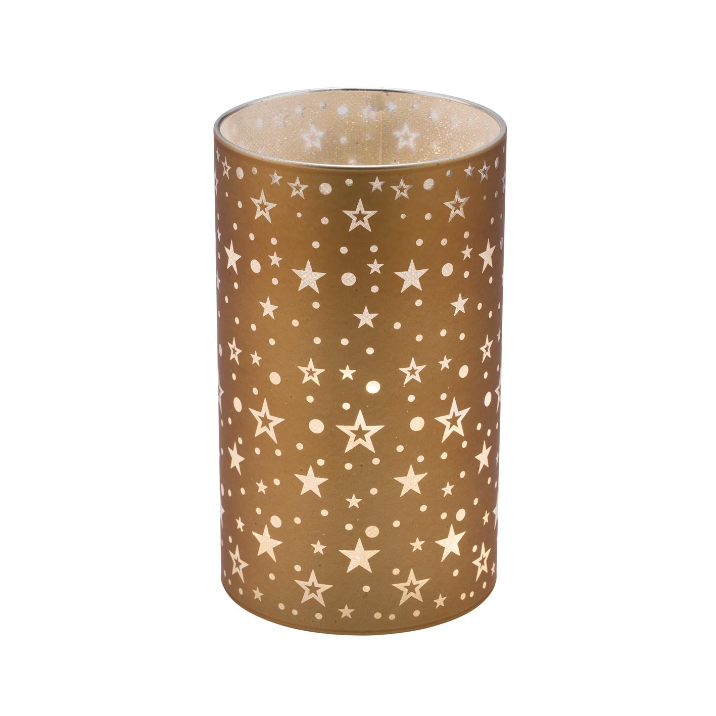mécsestartó LED Üveg mécses átvilágítós csillagos arany 9x15 cm