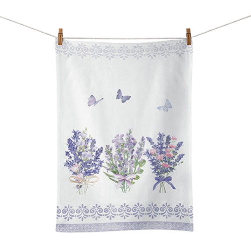 Levendula virágos pamut konyharuha Lovely lavender white