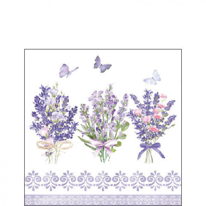 Levendula virágos papírszalvéta 25x25 cm 20 db-os Lovely lavender white