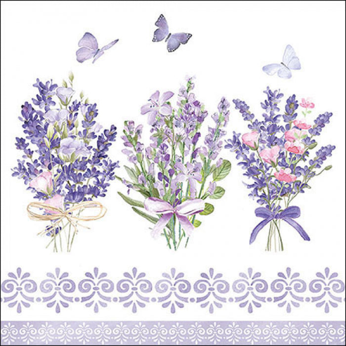 Levendula virágos papírszalvéta 33x33 cm 20 db-os Lovely lavender white